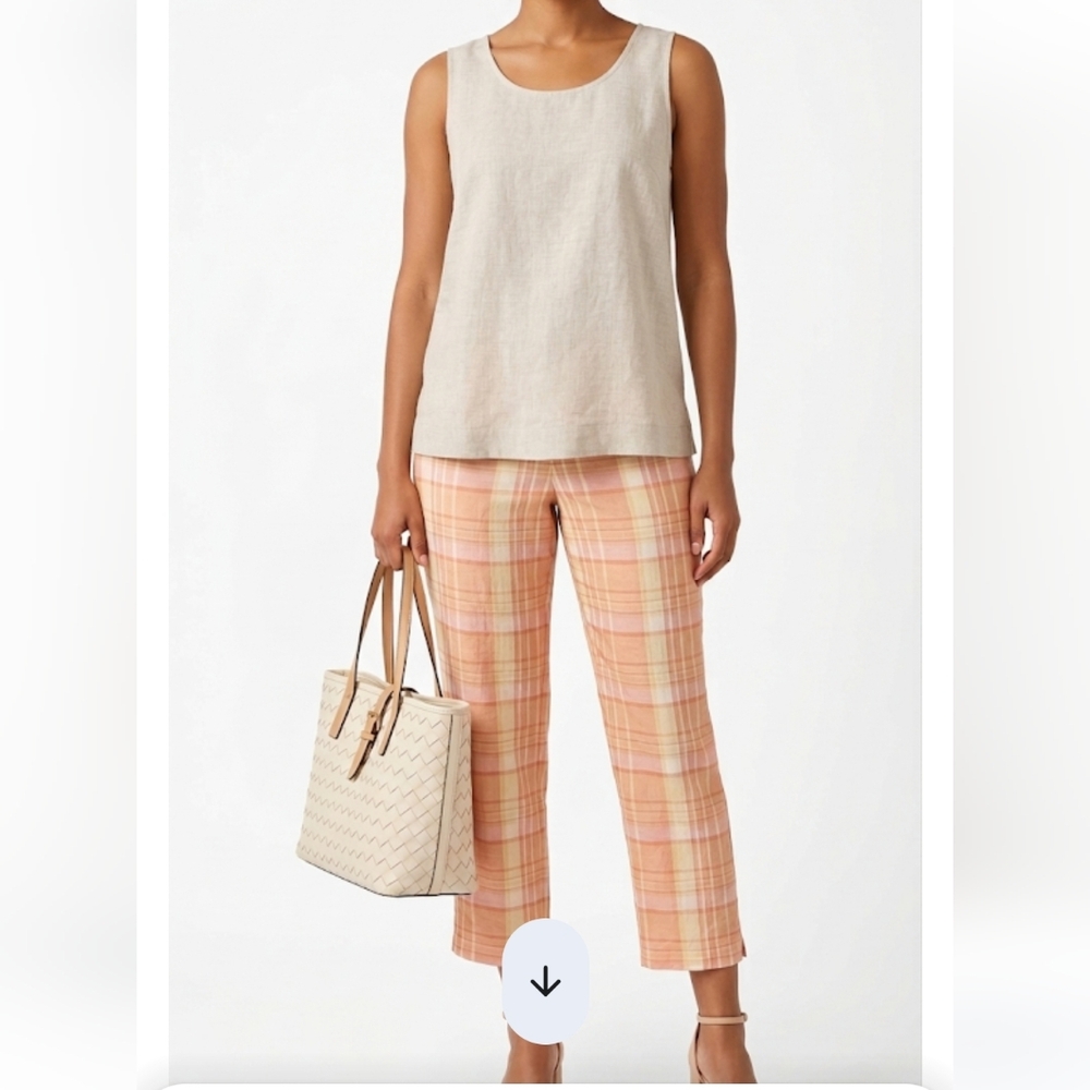 Casual Corner Peach and Cream Plaid Silk  Chinos Cropped Pants